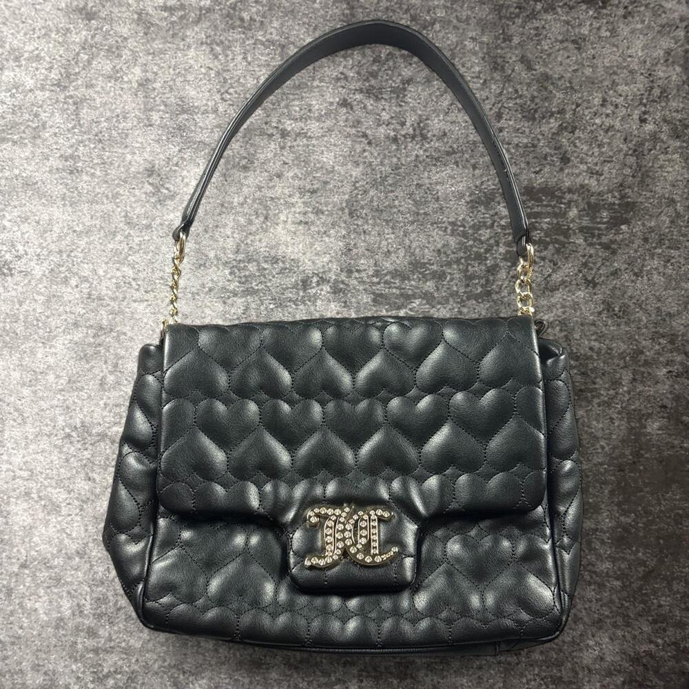 Juicy Couture Quilted Black Shoulder Bag Purse Y2K Rhinestone JC Logo